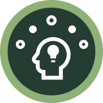 Icon of person's head with lightbulb inside representing new skills and knowledge